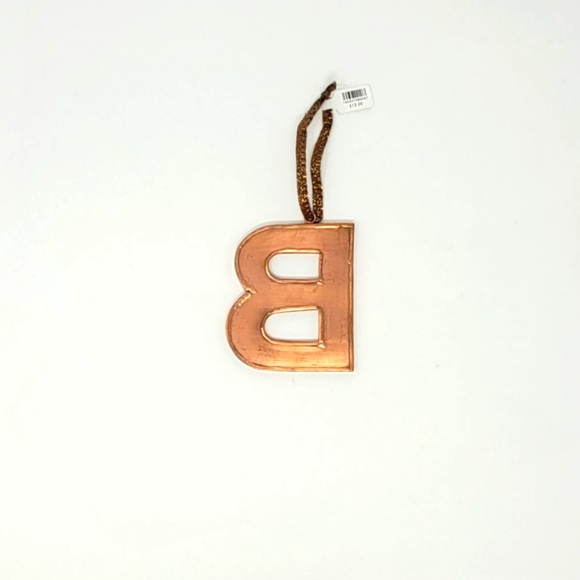 B Initial Holiday Ornament or Gift Tag - Gold/Brass Tone Metal over mirror back - Picture 10 of 11